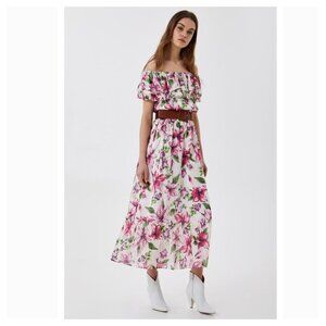 LIU JO Off Shoulder Floral Midi Dress
